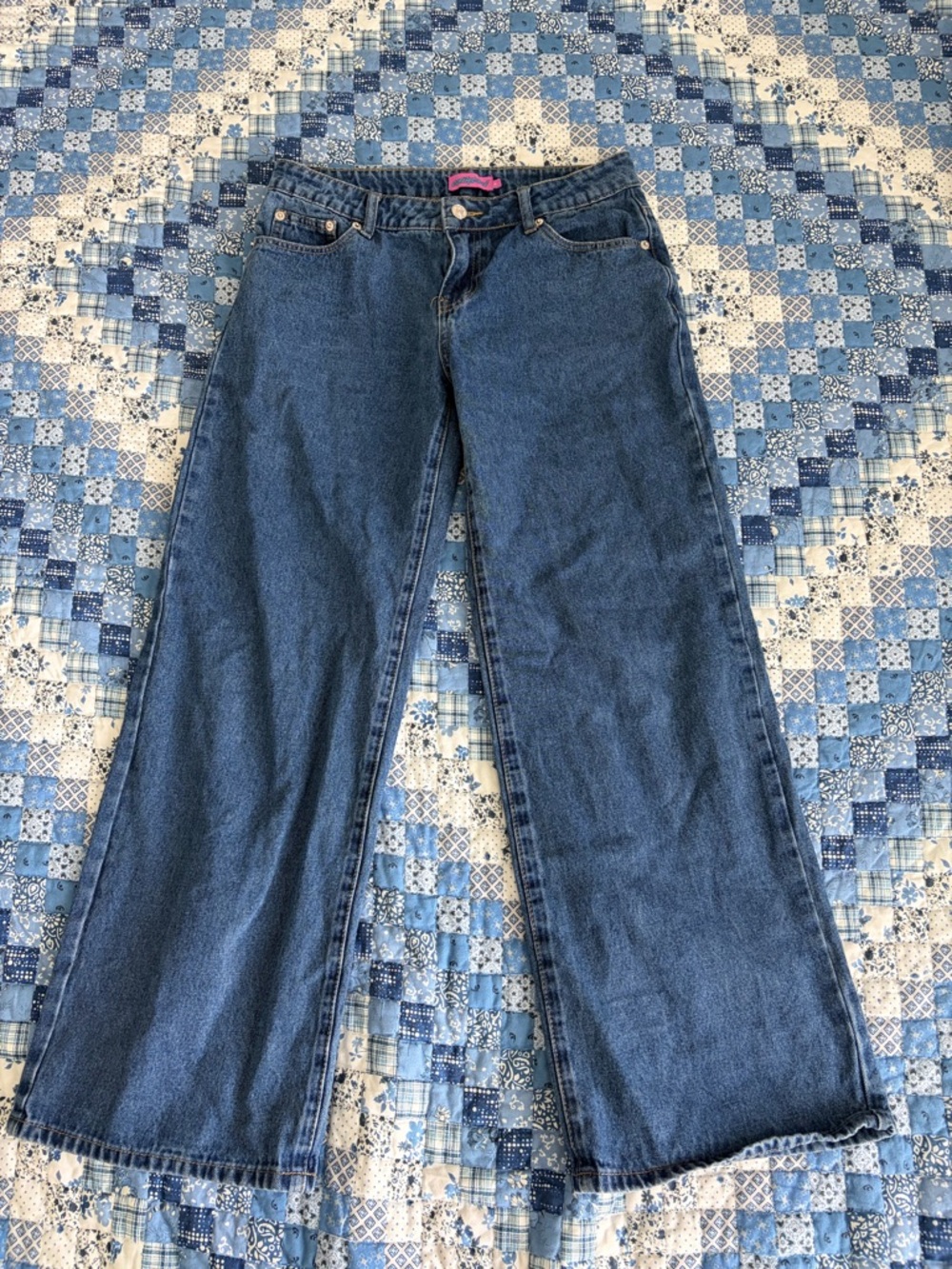 Edikted Raelynn Washed Low Rise Baggy Jeans Dark Blue Jeans